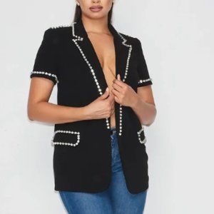 NWT Black Rhinestones Embellished Open Blingy Lil Thing Blazer